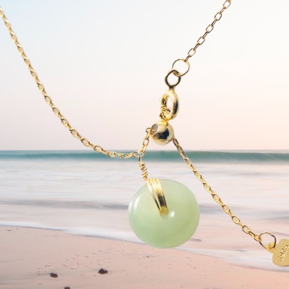 Green Jade 14kt Gold Real Sterling Silver Minimalist Necklace - Dainty - - Picture 9 of 12